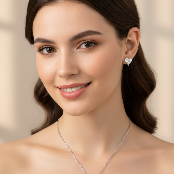 jewelry set inicial k chain, crystal heart shape earrings