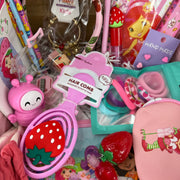 kawaii beauty accessories set for teens with lip gloss, charm bracelet, handmade heart earrings and headband