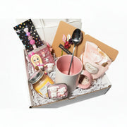 kawaii pink desk gift set for nurses and doctors featuring a handmade clay doll cup holder, rhinestone-decorated desk 