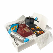 luxury gift box for men with plaid flask, premium socks executive accessories