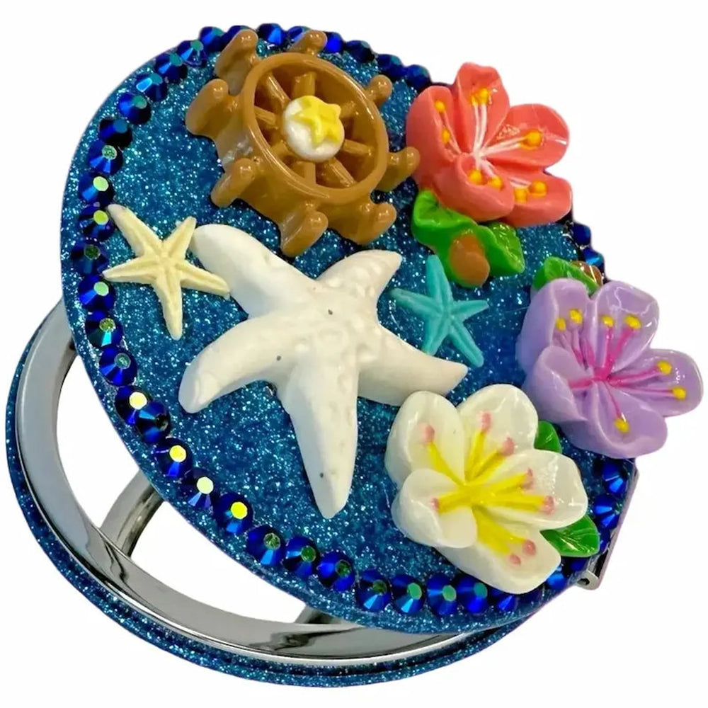 luxury mermaid compact mirror with ocean charms and blue decoden details