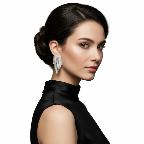 luxury rhinestone dangle earrings with cascading crystal design