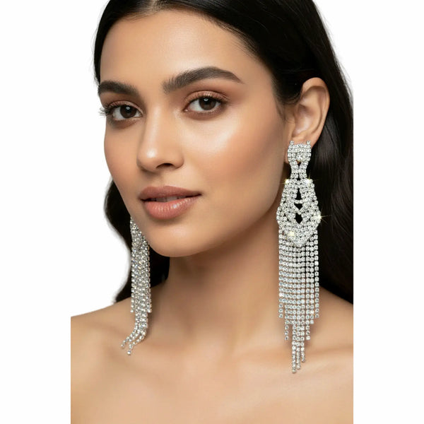 luxury silver rhinestone drop earrings wedding earring 