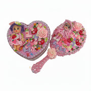 matching decoden decorated hand mirror and heart shaped jewelry box with pink resin flowers charms and strawberries