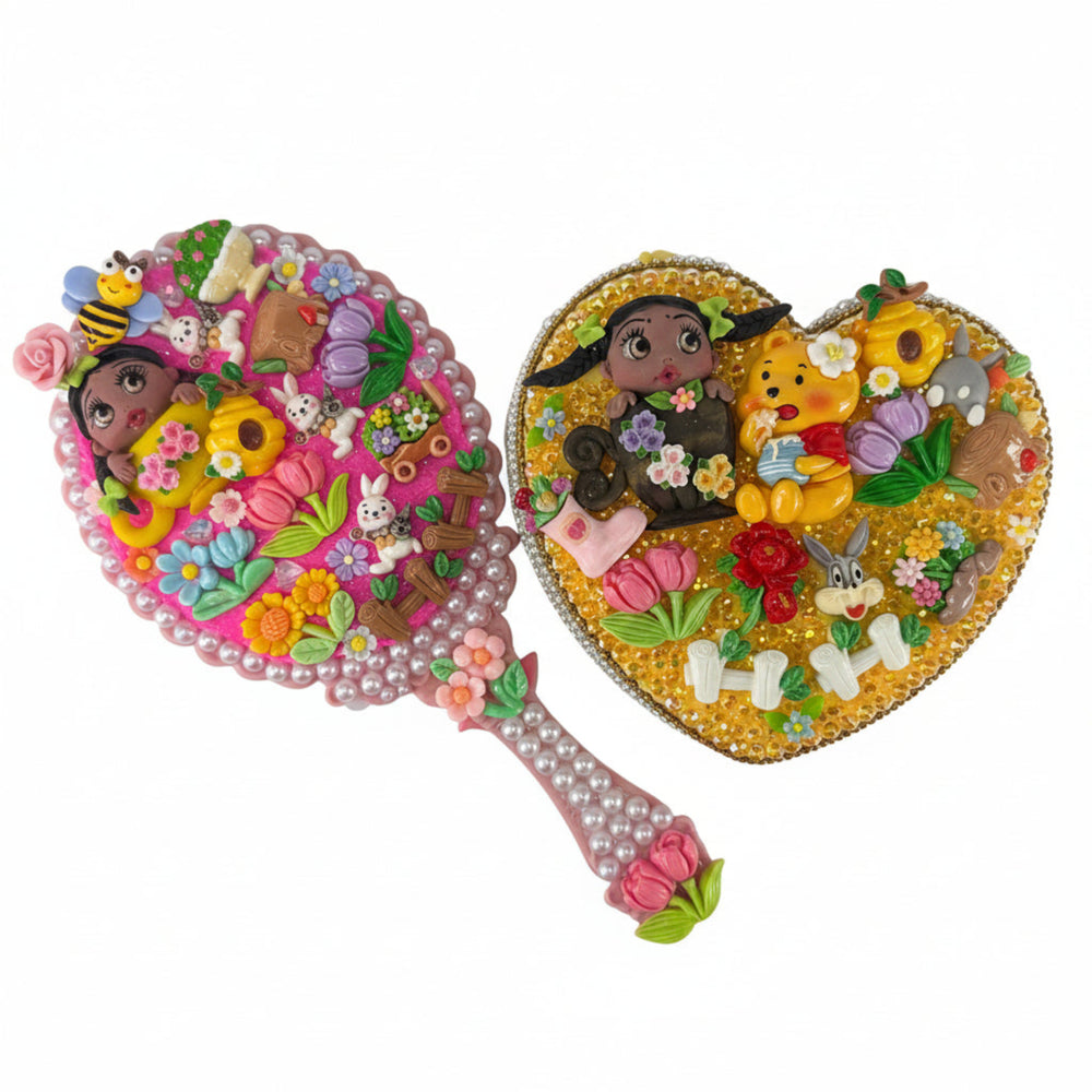 matching decorated jewelry box, decorated mirror