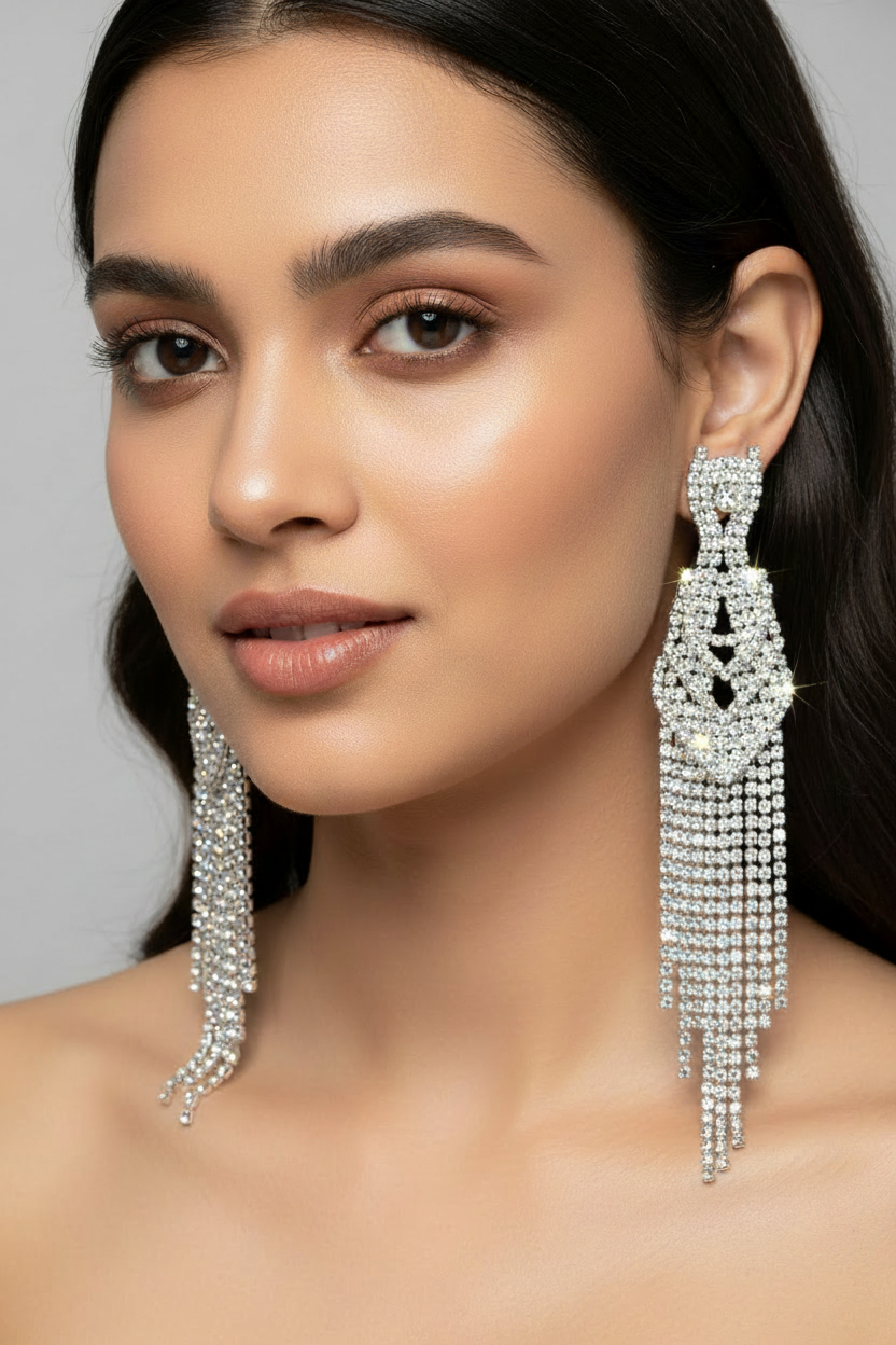 Luxury silver rhinestone drop earrings wedding earring 