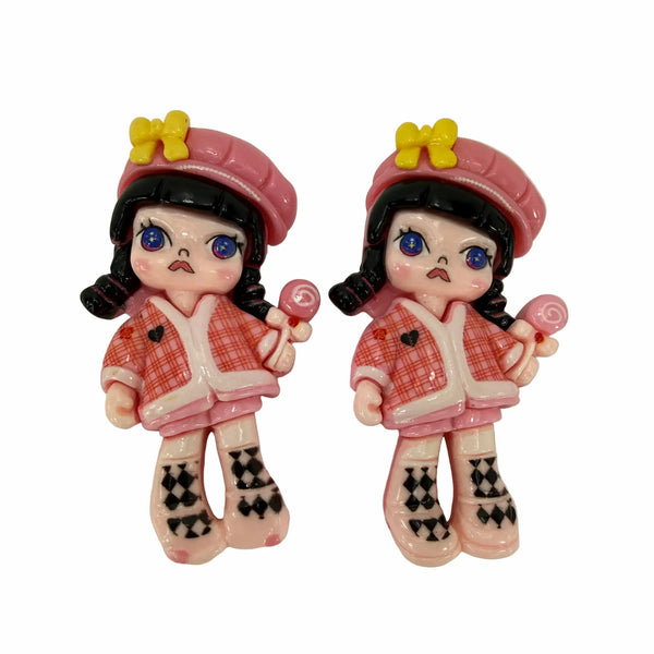 molly flat back resin charm set pack of 2, approx 2.5 inches, kawaii design for DIY crafts and accessories