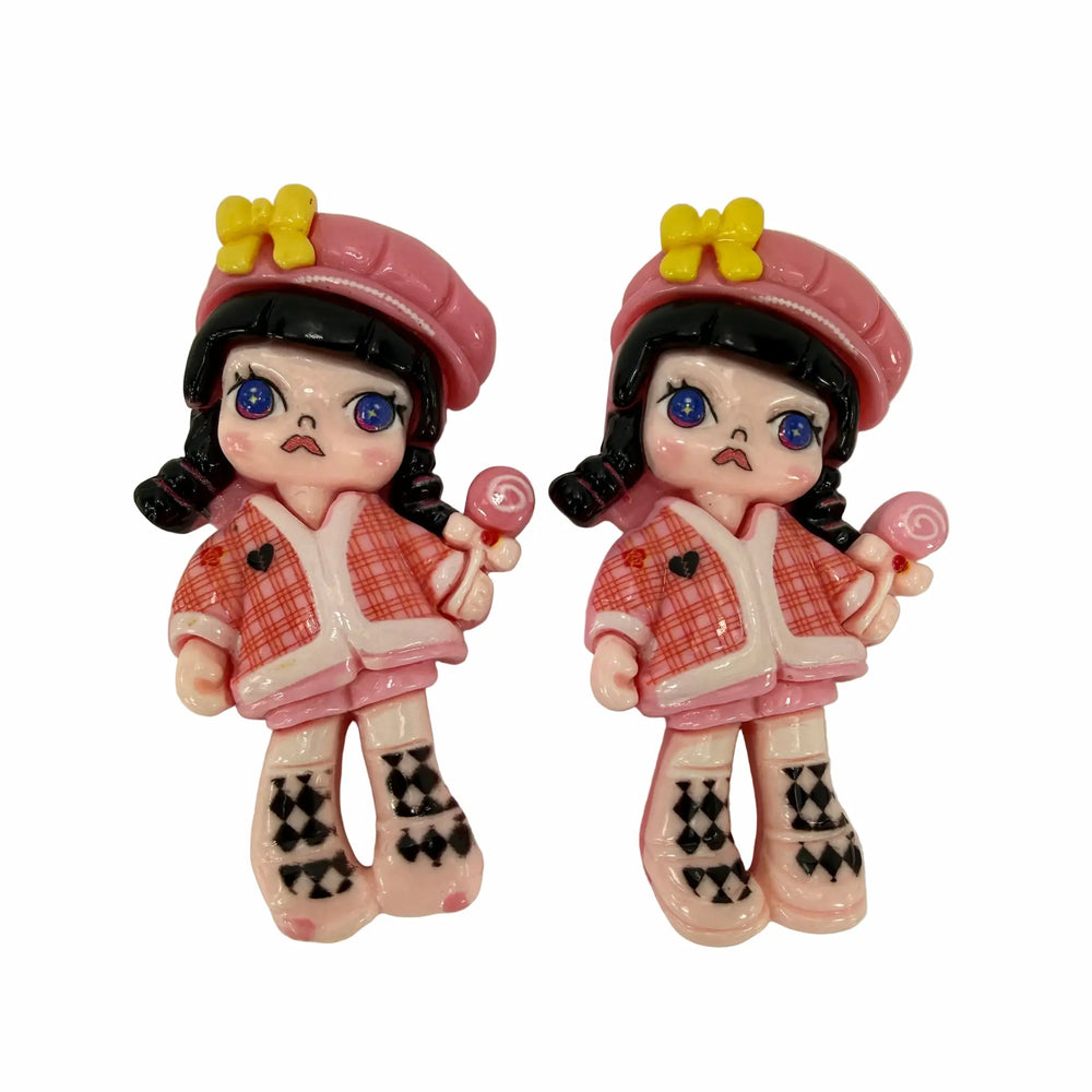 molly flat back resin charm set pack of 2, approx 2.5 inches, kawaii design for DIY crafts and accessories
