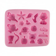 multi-cavity silicone mold for resin and clay casting featuring miniature apple, pumpkin, seashell, and fish shapes