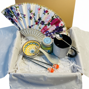 Tea Gift Set for Women - Ceramic Mug & Floral Fan Gift Box