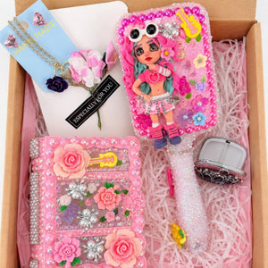 Birthday Gift Box for Her | Decorated Hair Brush & Handmade Jewelry Set