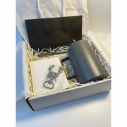 premium men's gift set with tumbler, hip flask and executive accessories for him