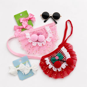Princess Dog & Cat Tutu Outfit Set | Cherry Bows & Sunglasses
