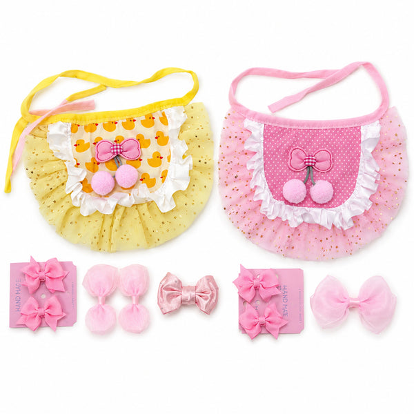 princess dog and cat tutu set yellow and pink boutique outfit size m with bow accessories