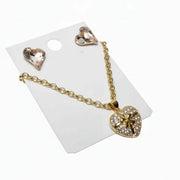 rhinestone heart necklace and pink crystal earrings set