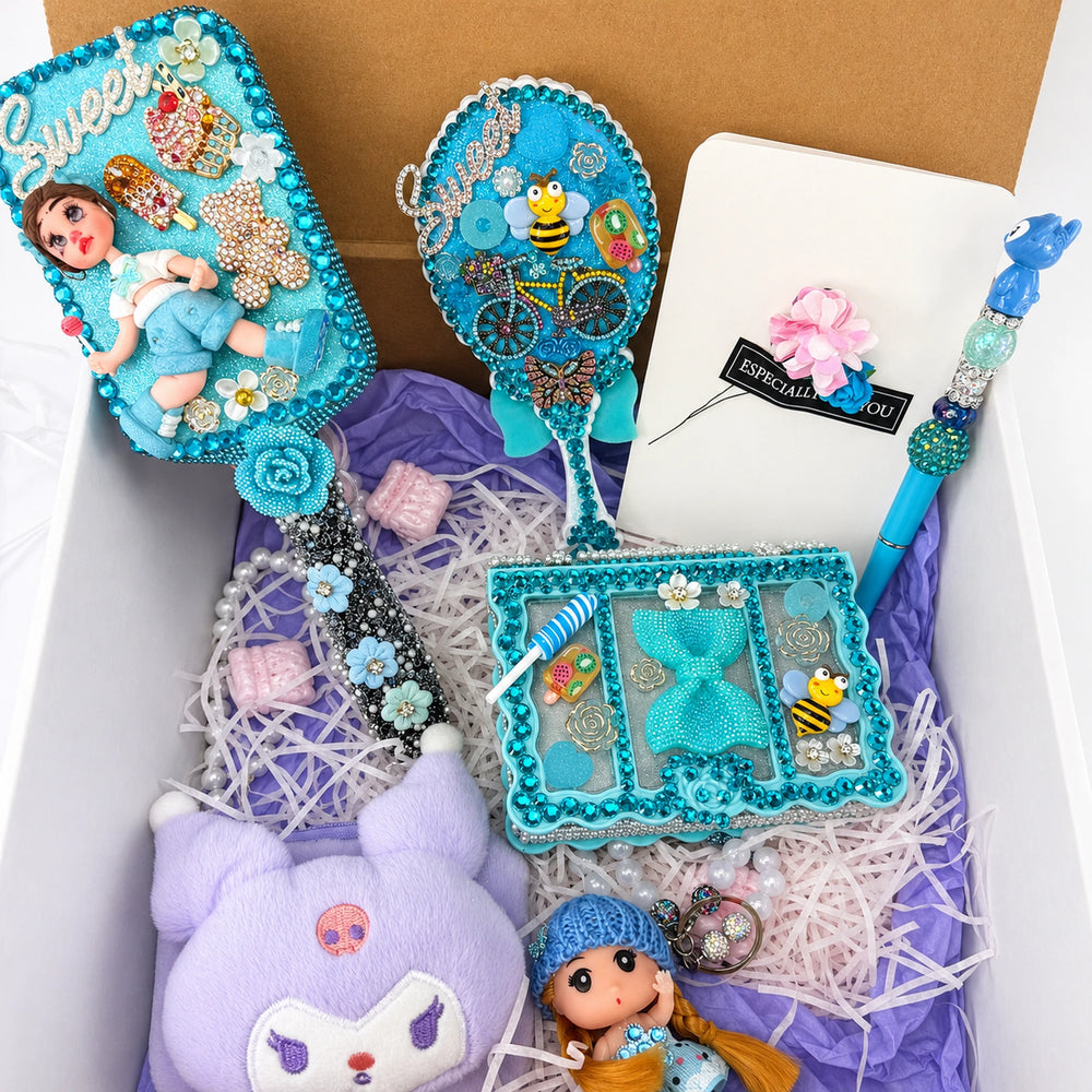 Birthday Gift Box for Teen Girls | Kawaii Vanity Set with Decorated Mirror & Hair Brush