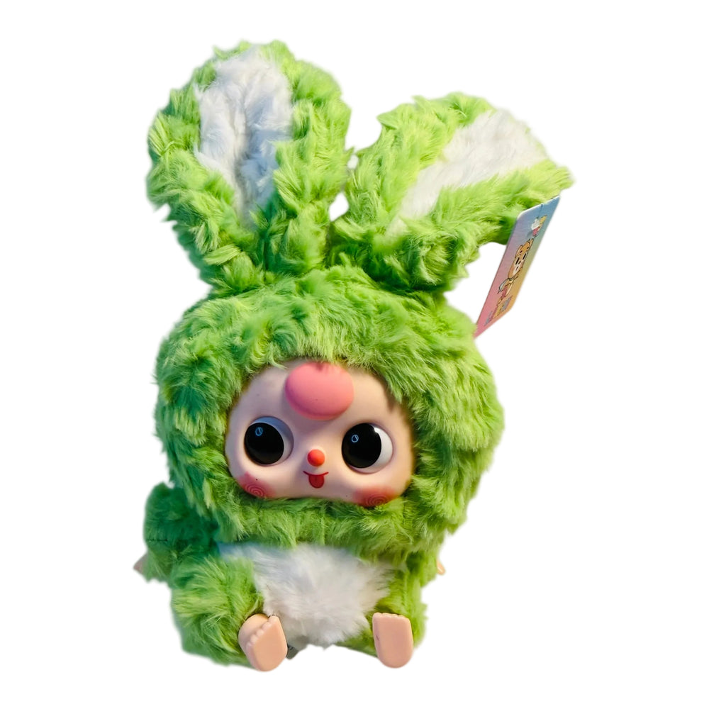 side view of baby three green vinyl plush doll cute kawaii gift for kids


