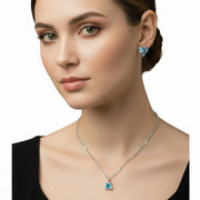 silver-tone cat pendant necklace with crystal heart earrings gift set