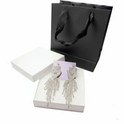 silver-tone fringe teardrop rhinestone earrings with brilliant sparkle 