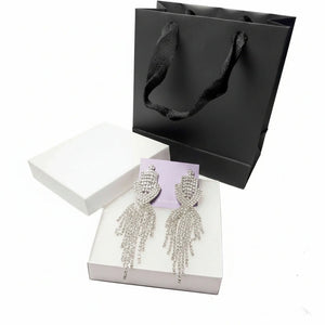 Silver-Tone Luxury Fringe Teardrop Rhinestone Earrings | Elegant Gift