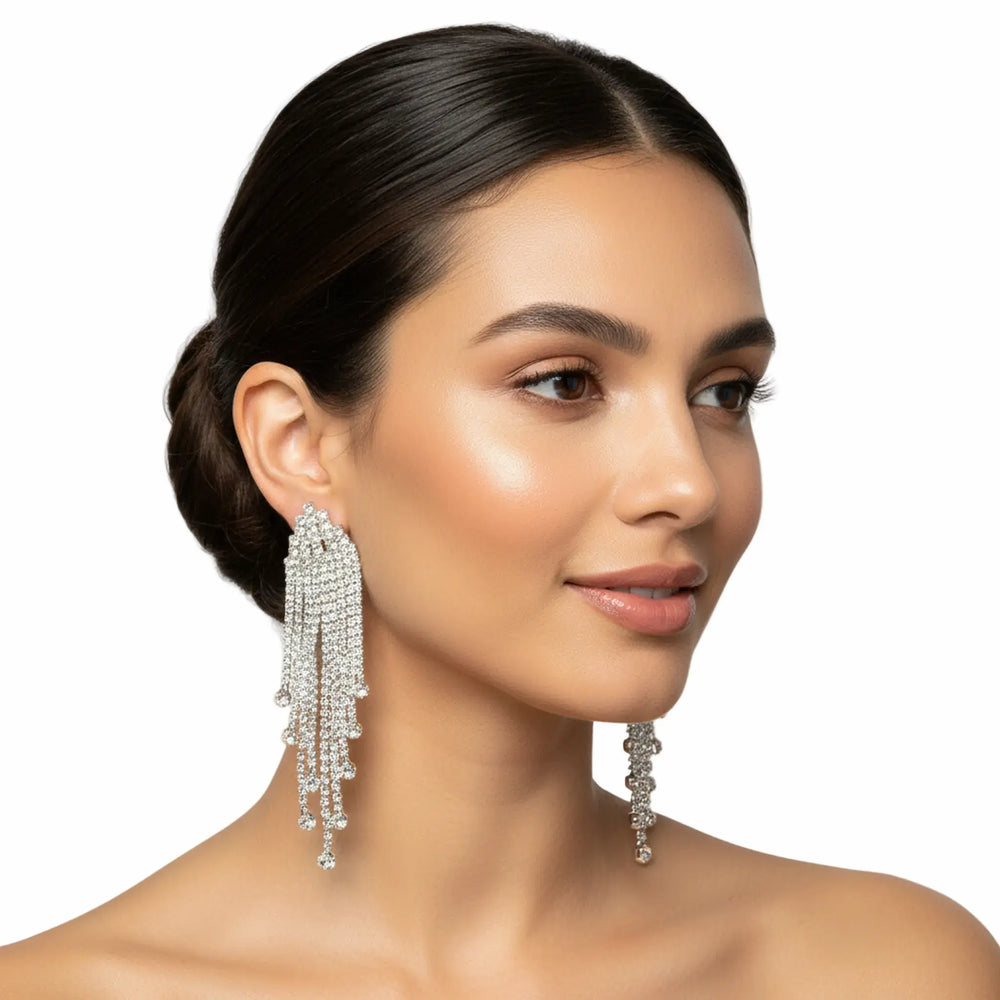 silver-tone rhinestone chandelier earrings with cascading stones 