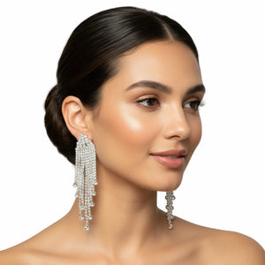 Sparkly Rhinestone Chandelier Earrings | Silver Tone Dangle