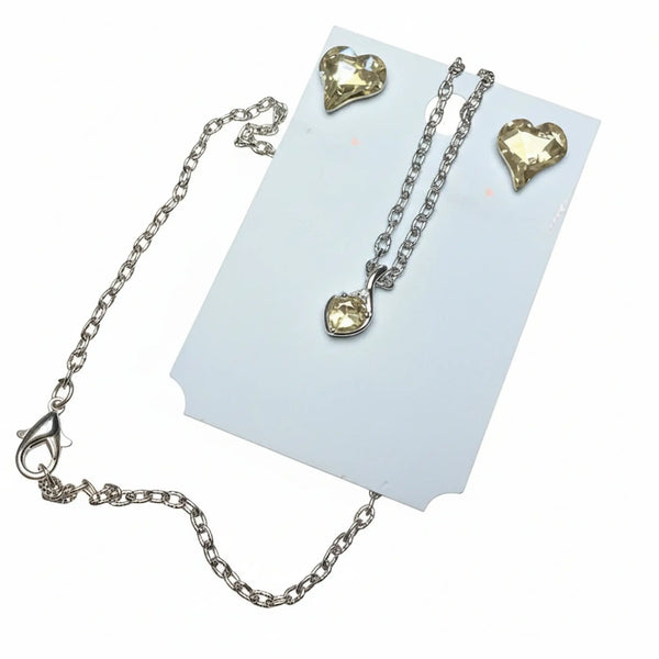 silver crystal heart necklace and earring set for her 