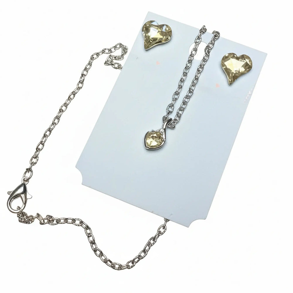 silver crystal heart necklace and earring set for her 