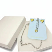silver crystal heart necklace and earring set in white gift box
