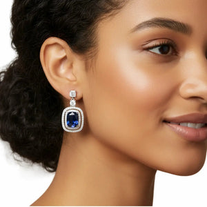 Sparkling Blue Stone Drop Earrings - Elegant Wedding & Party Jewelry
