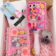 decorated hair brush with handmade cold porcelain doll in pink gift box