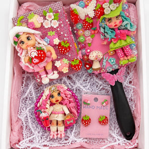 Strawberry Coquette Gift Set for Her | Mirror & Makeup Holder