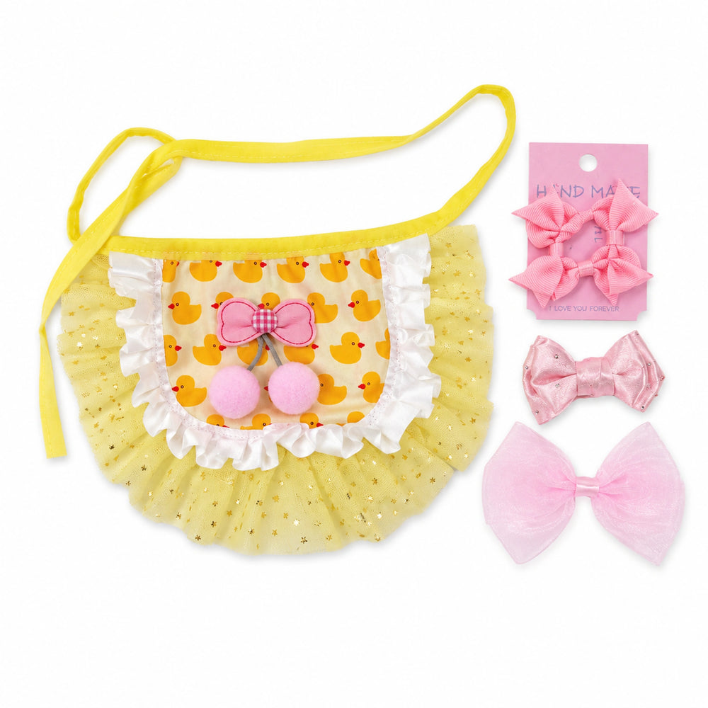 yellow duck tutu and pink cherry tutu set for small dogs and cats with pink bows