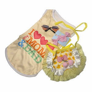 I Love Mom and Dad Dog Outfit | Shirt, Ruffle Tutu Skirt, Sunglasses & Bows